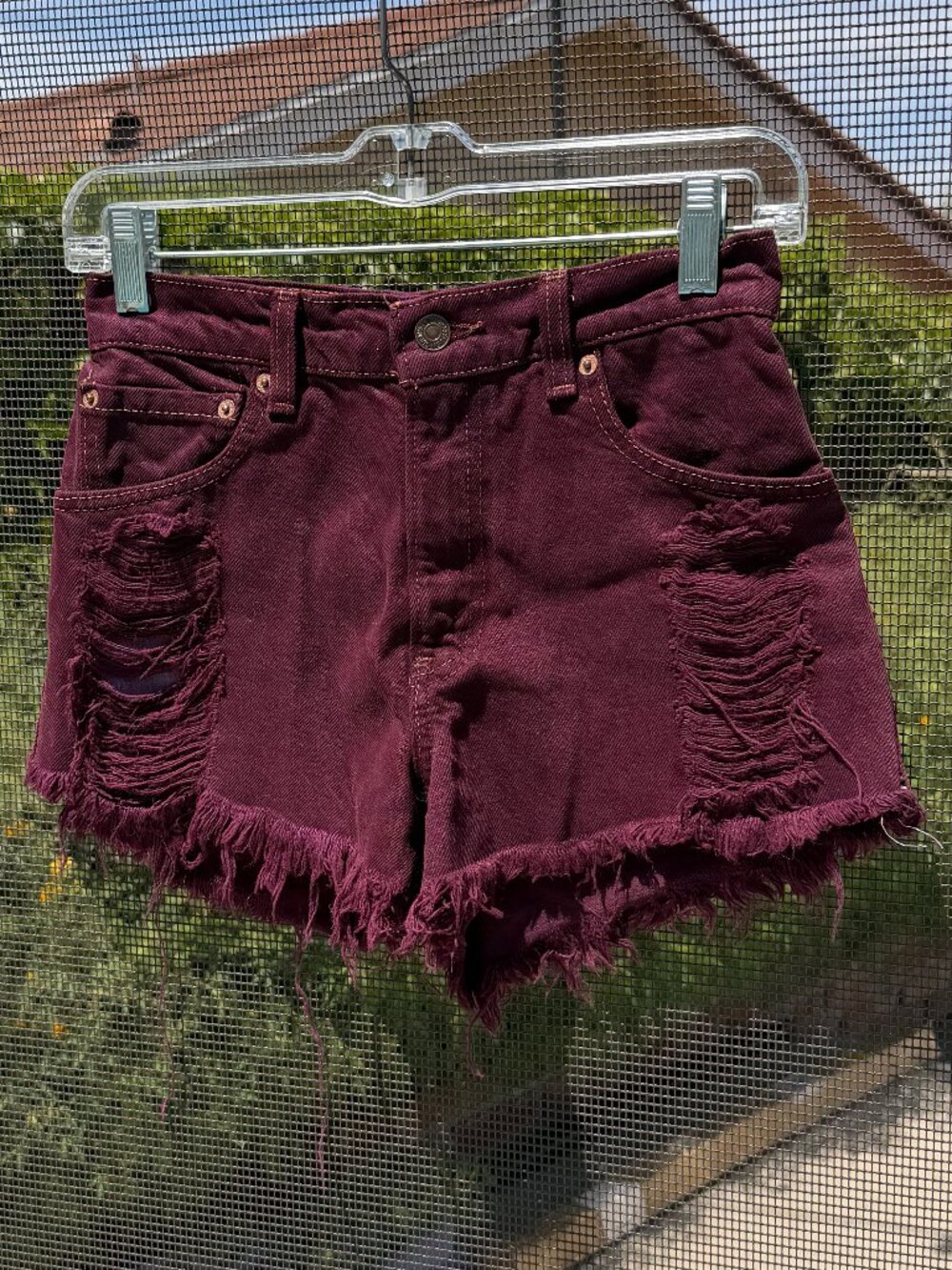 Distressed Maroon Levi's Jean Shorts Size 25W